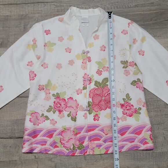 Natori VTG Size Medium Button Up PJ Asian Style Floral Kimono Top Pink Cotton - Picture 6 of 7